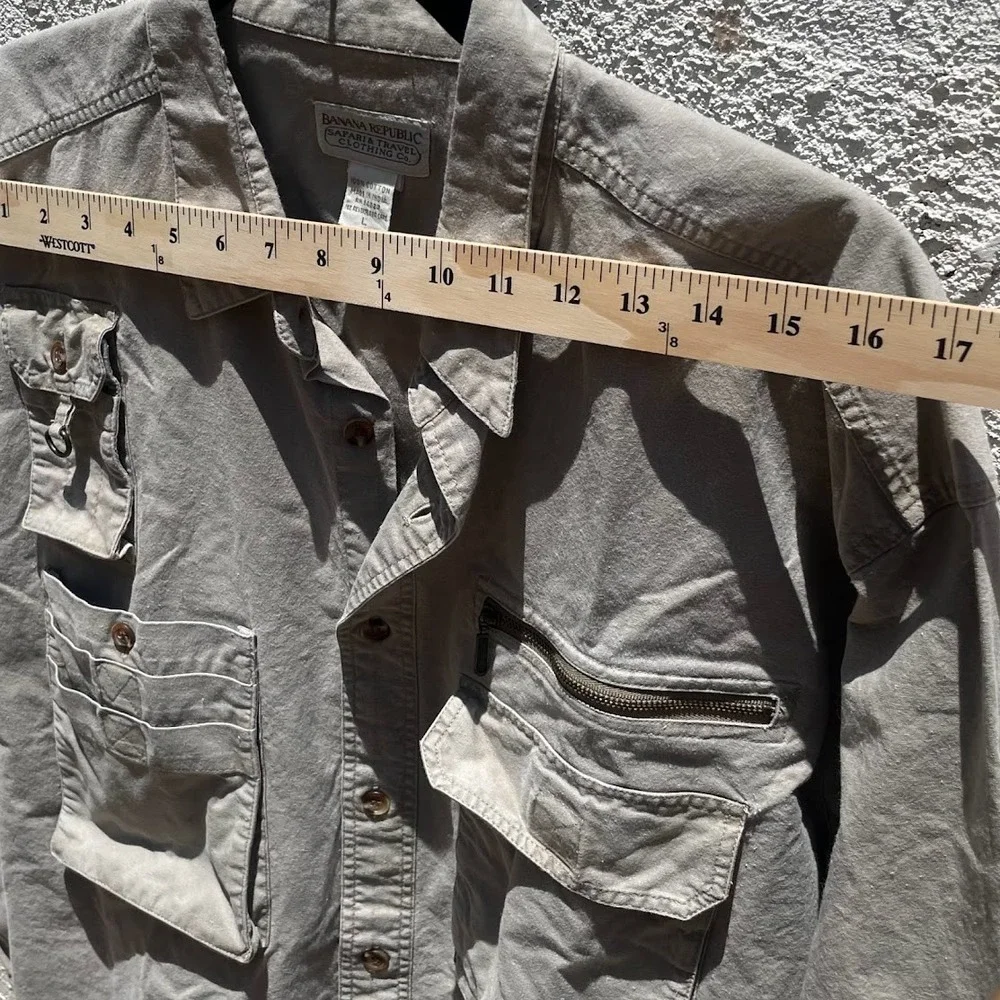 Banana Republic Safari Travel Shirt Large Men's Cotton Utility Flap